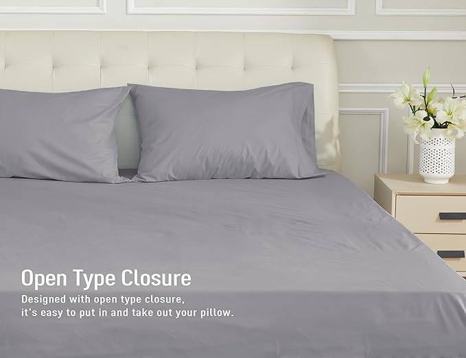 Sunflower King Pillowcases Set of 2, 100% Cotton King Pillow Cases 2, 20×40 inches Frost Gray, Soft and Breathable