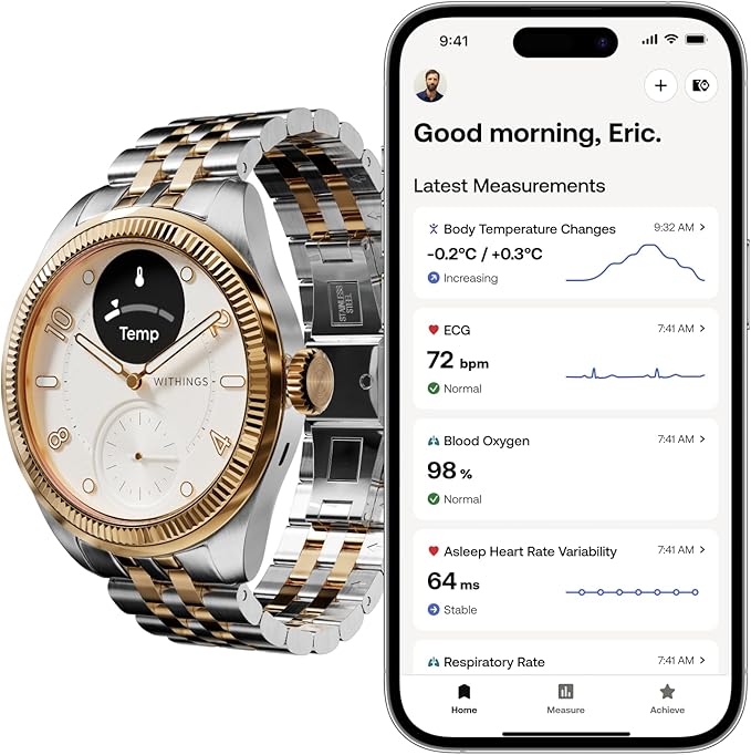 Withings Scanwatch Nova Brilliant - Health Hybrid Smart Watch for Men & Women - SPO2, Temperature Monitoring, Sleep, Respiratory Health, Cycle Monitoring, 30-Day Battery Life, Apple iOS/Android