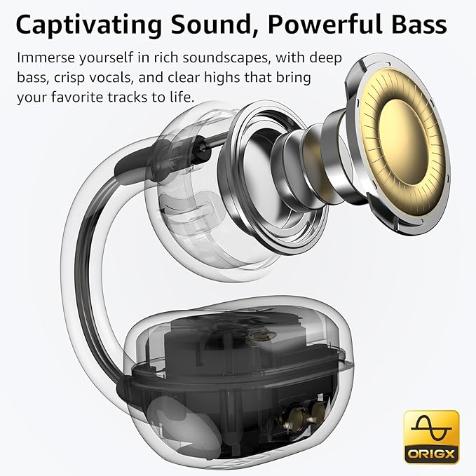 TOZO OpenEarRing True Open Ear Headphones, Lightweight Comfort Open Ear Clip Wireless Earbuds, 40H Play Bluetooth 5.4 Headphones with Smart Digital Display Design Fit Sports Running, Workout Khaki