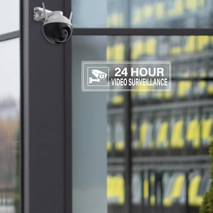 Video Surveillance Sticker Vinyl 6 x 2 Inch 24 Hour CCTV Camera Warning Security Decal for Window Door Business 10 Pack
