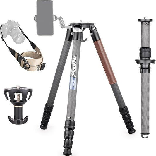 Carbon Fiber Tripod-INNOREL ST344C Professional Heavy Duty Camera Stand Monopod with 75mm Bowl Adapter Tube Leg 34.4mm,Max Load 30kg for DSLR Travel Shooting with ER31C Center Column add Camera Strap