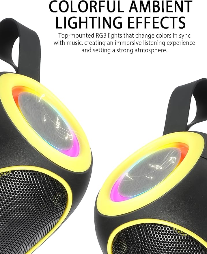 WS-338 Mini Bluetooth Replica Speaker – Portable HD Sound with LED Ring Light, Built-in Microphone, USB/TF Support, Surprise Gift for Music Lovers(Black Yellow)