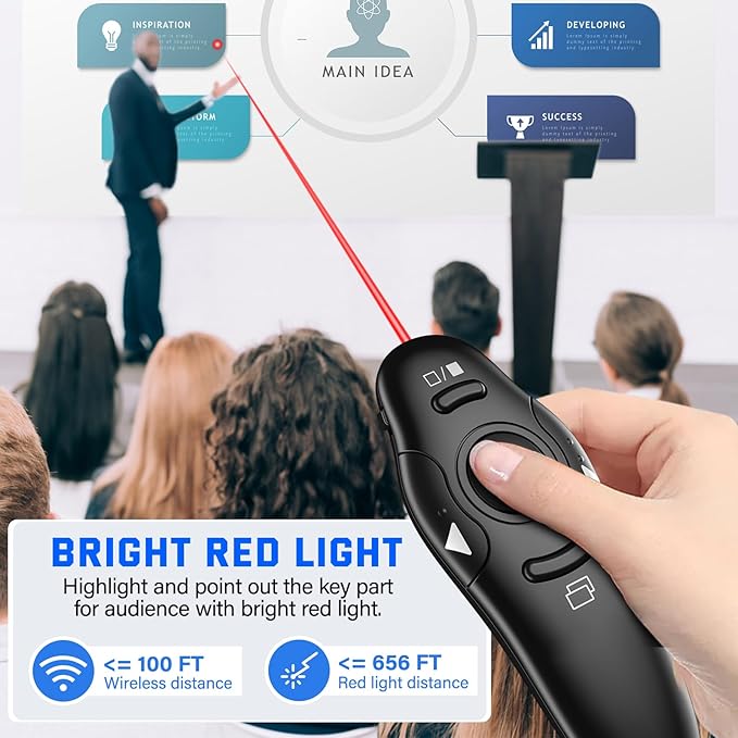 2-in-1 USB Type C Presentation Clicker Wireless Presenter Remote Clicker for PowerPoint Presentations with Laser Pointer, Rechargeable USB C PowerPoint Clicker Slide Advancer for Computer/Mac/Laptop