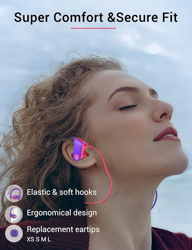 Stiive Bluetooth Headphones, 5.3 Wireless Sports Earbuds IPX7 Waterproof with Mic, Stereo Sweatproof in-Ear Earphones, Noise Cancelling Headsets for Gym Running Workout, 16 Hours Playtime - RedPurple