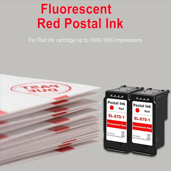 High-Capacity SL-870-1 XXL Fluorescent Red Ink Cartridge – 16ml, Compatible for SL870-1 (SL 870 1, SL8701) Replacement for PB N e w SendPro Mailstation (CSD1) Postage Machines, 1-Pack