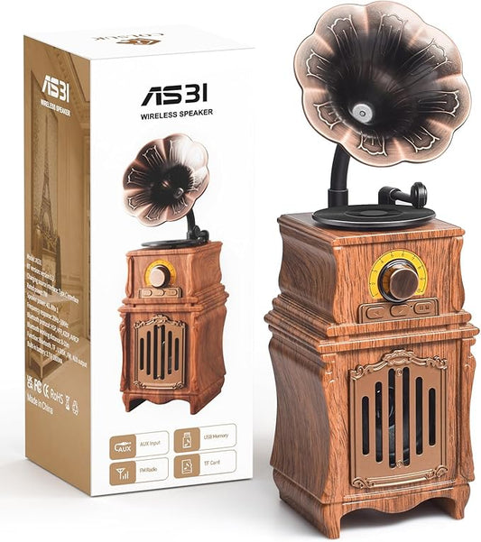 Retro Bluetooth Speaker with FM Radio, Bass, Retro Radio 5.3 Wireless Speaker Vintage Radios Support USB/TF/AUX Player for Home Office Room Outdoor Party, Portable Rechargeable