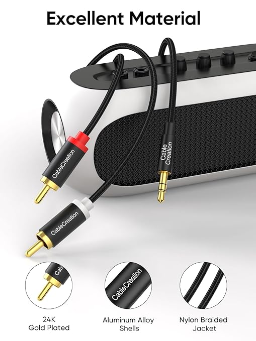 CableCreation RCA to 3.5mm Audio Cable 10FT, 3.5mm Male to 2RCA Male Stereo Y Splitter HiFi Sound Audio Cord Compatible with Echo Dot, Smartphone, MP3, Tablet, Stereo Receiver, Car, Speaker, HDTV