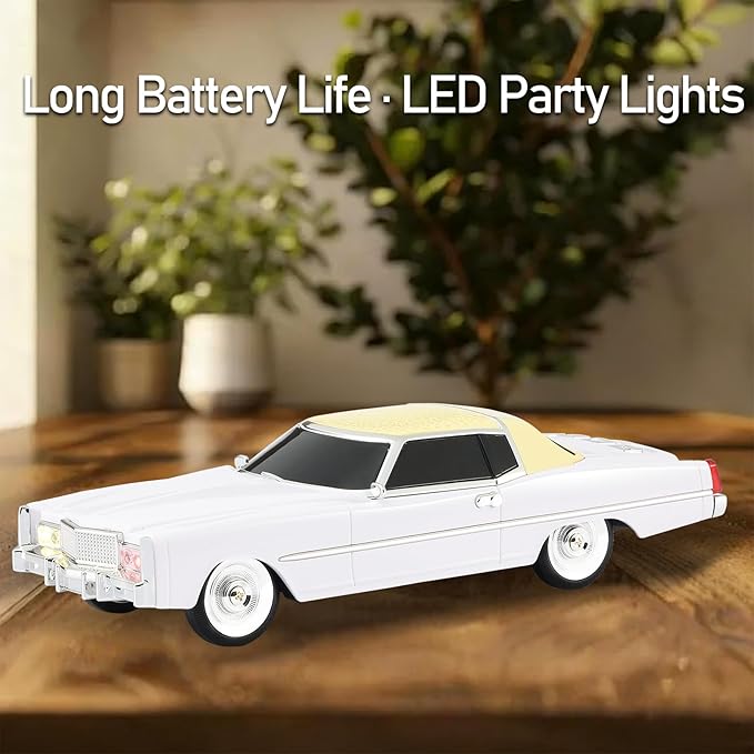 American Retro car Bluetooth Speaker, Mobile Wheel Retro car Model, HD Stereo, TWS Pairing, LED Ambient Light, Type-C Portable Charging, Home, Party, Camping Desktop Decoration (White)