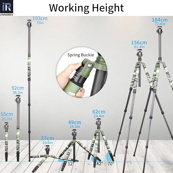 Carbon Fiber Tripod-INNOREL RT85CG Super Professional Stand with Low Gravity Center 360° Panoramic Ballhead and Green Camouflage Leg Covers for Digital DSLR Camera