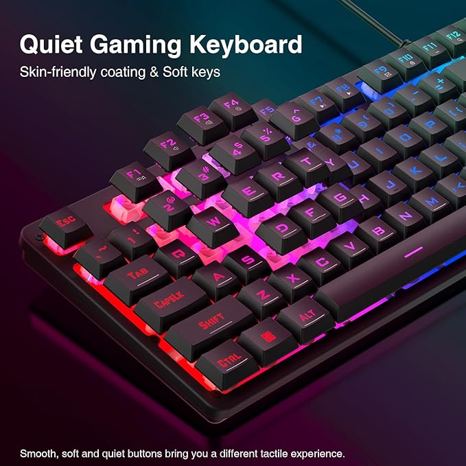 Redragon S107 Gaming Keyboard and Mouse, RGB Gaming Keyboard and 3200 DPI Mouse Combo with Large Mouse Pad, 25-Key Anti-Ghosting, Mechanical Feeling Keyboard, Plug & Play to PC, Laptop