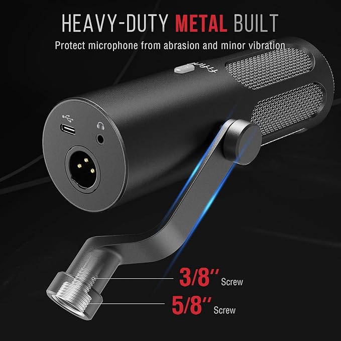 FIFINE XLR/USB Podcast Dynamic Microphone for Streaming, Studio XLR Microphone, PC Streamer Mic All Metal with Mute Button, Headphone Jack, for Vocal Voice Over Music Recording-AmpliTank Tank3