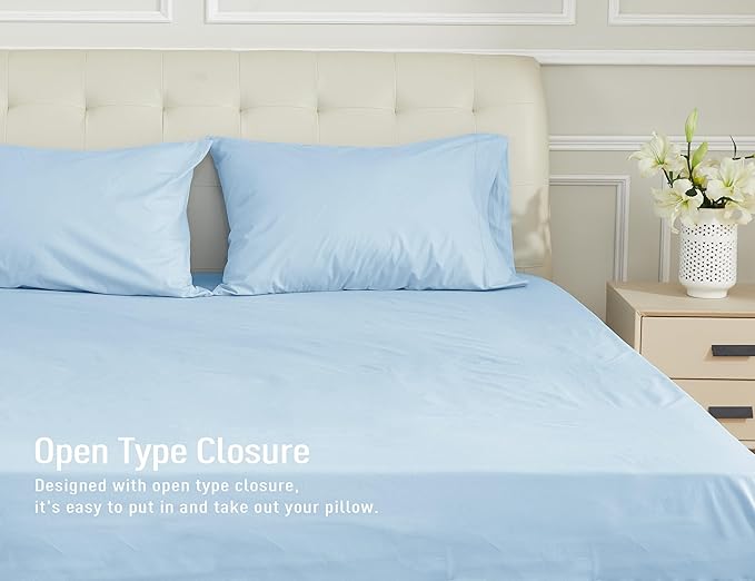 Sunflower Queen Pillowcases Set of 2, 100% Cotton Queen Pillow Cases 2, 20×30 inches Ashley Blue, Soft and Breathable