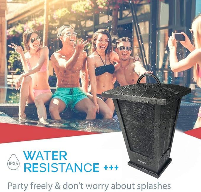 pohopa Bluetooth Speaker Waterproof, Portable Outdoor Wireless Speaker with LED Strip Lights Around, Support 2 or More Speakers 5.8Ghz Pairing Sync Shared Audio,Lantern Design Black