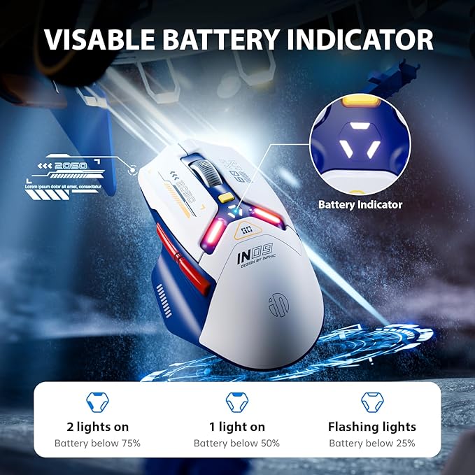 INPHIC IN9 Wireless Gaming Mouse, True Tri-Mode Bluetooth/Type-C Wired/2.4G Wireless Connection, 10000 DPl, Fully Programmable, RGB Backlit, for Laptop PC Mac