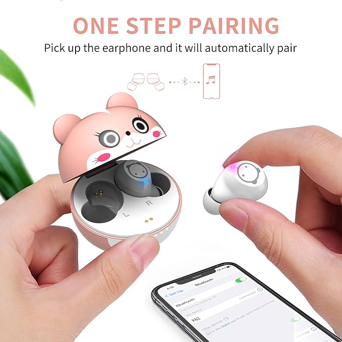 Wireless Earbuds,Kids Wireless Ear Bud with Cute Charging Case, Waterproof Stereo Smallest Wireless Earphone with Microphone for Workout Sport, Headphones for Kids and Adult