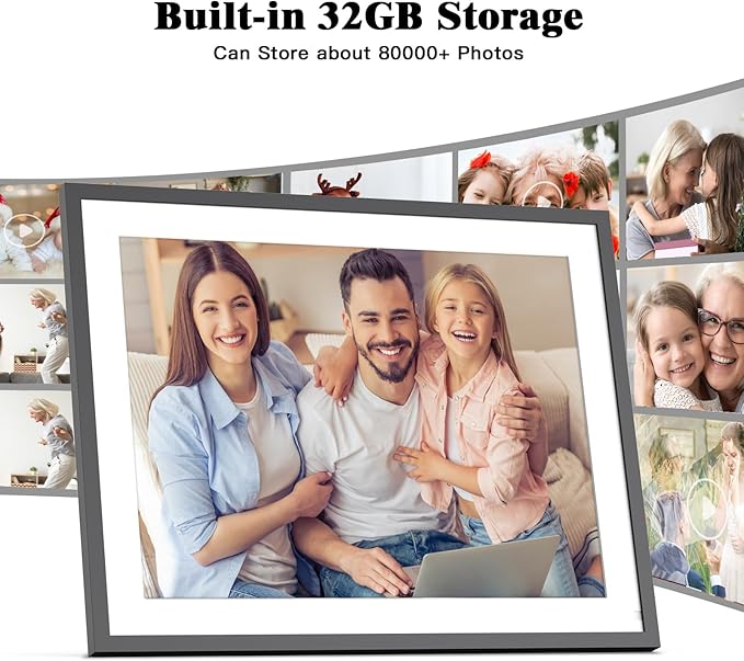 17" Large-Digital-Picture-Frame WiFi Photo Frame - 1280*960 FHD Touchscreen Digital Frame, Full Function, Auto Rotate, Wall Mounted, Free Cloud, Sharing Phoro and Video via App Email, Gift for Mother