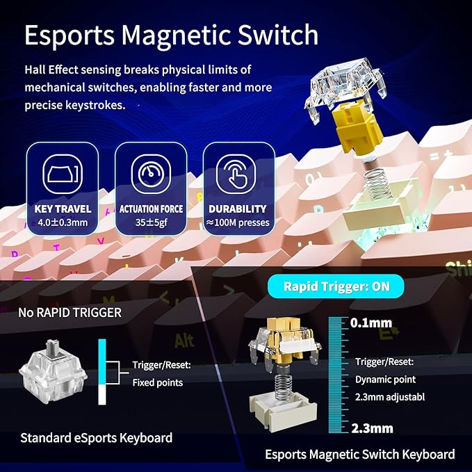 Mini 60% Mechanical Gaming Keyboard Wired, YK61 Hall Effect Magnetic Switch, Adjustable Actuation Rapid Trigger Mode, 8K Hz Polling Rate, Hot-Swap, 61 Keys RGB Backlit Side Printed PBT Keycaps