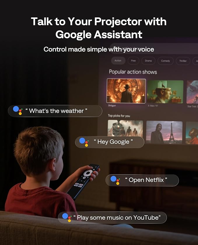 Aurzen BOOM Air Google TV Portable Projector with WiFi and Bluetooth, USB-C Powered, Smart Projector for Outdoor & Home Movie, 4K Supported, Real-Time Focus, Dolby Audio, Adjustable Stand, Off-White