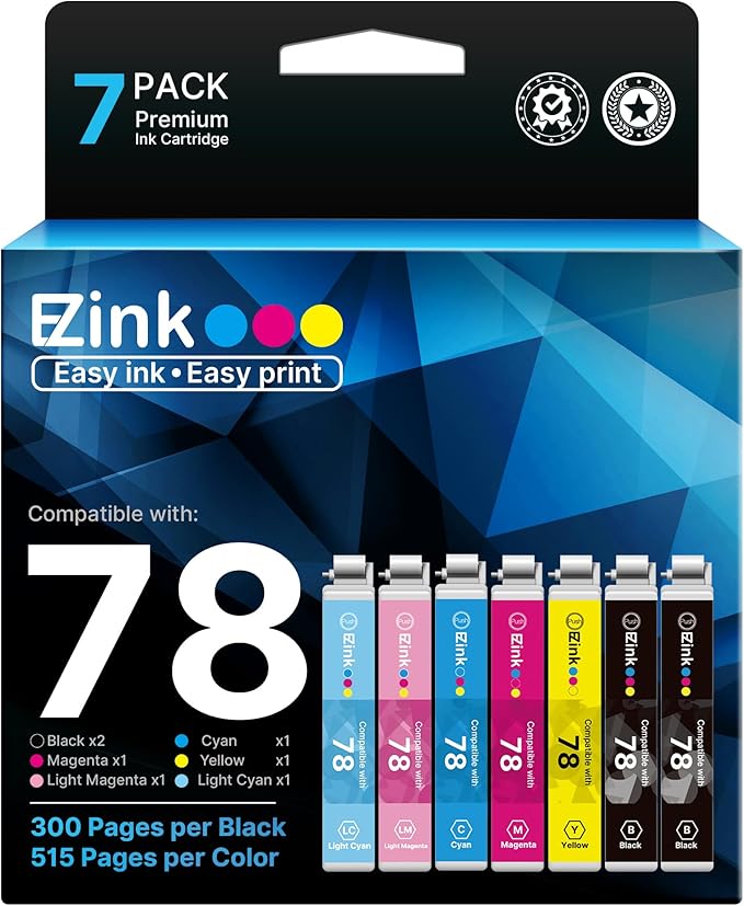 E-Z Ink Remanufactured Ink Cartridge Replacement for Epson 78 T078 Combo Pack to use with Artisan 50 Stylus Photo R260 R280 R380 RX580 RX595 RX680 Printer (7 Pack)