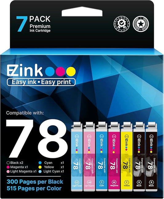 E-Z Ink Remanufactured Ink Cartridge Replacement for Epson 78 T078 Combo Pack to use with Artisan 50 Stylus Photo R260 R280 R380 RX580 RX595 RX680 Printer (7 Pack)