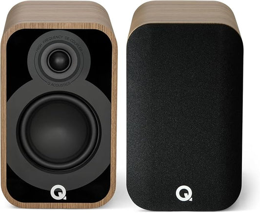 Q Acoustics 5010 Compact Bookshelf Speakers Pair Holme Oak - 4.5" Mid/Bass Driver, 1" Tweeter - Stereo System for Home Theater Entertainment Center, Surround Sound TV/Record Player