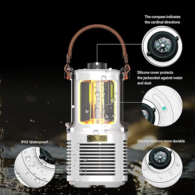 Dreamwave Outdoor Bluetooth Speakers, Portable Waterproof Speaker with LED Lights, IPX5 Waterproof, TWS Paring, Wireless Speaker Gifts for Men Women Party Camping Outdoor Beach Pool (White)