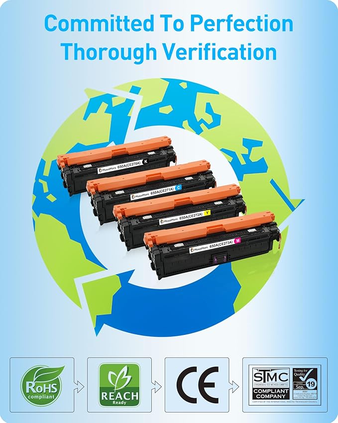 MasaiMara 650A CE270A CE271A CE272A CE273A Compatible Toner Cartridge for HP Laserjet Enterprise CP5525 CP5525dn CP5525n CP5525xh M750 M750dn M750n M750xh Printer (Black Cyan Magenta Yellow, 4-Pack)