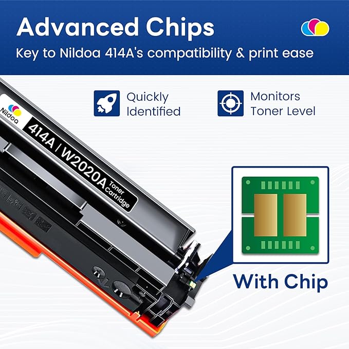 414A Toner Cartridges 4 Pack with Chip Replacement for HP 414A Black Cyan Yellow Magenta Color Enterprise M455dn MFP M480f; Color Pro M454dn M454dw MFP M479fdn M479fdw Printer