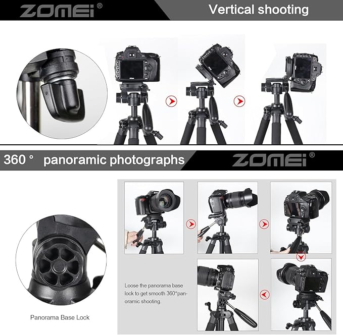 Camera Tripod, ZOMEI Q111 55-inch Smartphone Tripod Flexible Aluminum Travel Tripod with 3-Way Pan Head and Phone Holder, for Photography YouTube Smartphones Cameras and LED Ring Light (Silver)