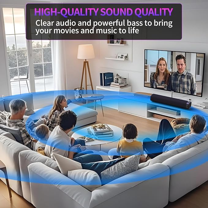 Sound Bar for Smart TV, Bluetooth Sound bar for TV with Optical/AUX/HD ARC, 50w Surround Sound Speakers, Surround Sound System for TV/PC/Gaming/Projectors, Wall Mountable PC Soundbar
