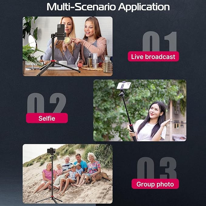 ULANZI MT-44 Extendable Phone Tripod, 59" Selfie Stick Vlog Stand with 2 in 1 Phone Clip, 360° Ball Head Camera Tripod for iPhone Sony DJI Osmo Nano Action Camera, Lightweight for Travel