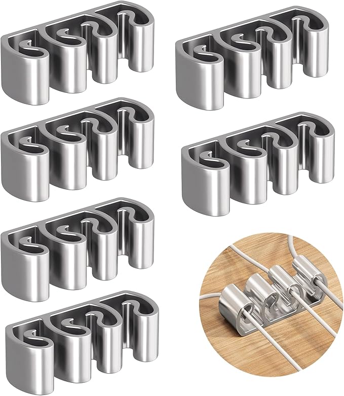 Cord Organizer, 6 Pcs Cable Clips, Cable Smooth Adjustable, Organise Mobile Phone Charging Cables, Suitable for Organising Bedside Cabinets, Walls, Desks, Cars (4-Hole)