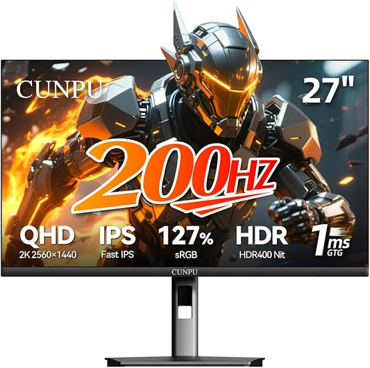 27 Inch QHD 2560 x 1440 Gaming Monitor, 180Hz (Up to 200Hz),1ms GTG, Fast IPS, DCI-P3 93%, High Brightness 450cd/㎡, G-Sync & FreeSync, Tilt Stand, DP/HDMI, 144Hz 2K Monitor
