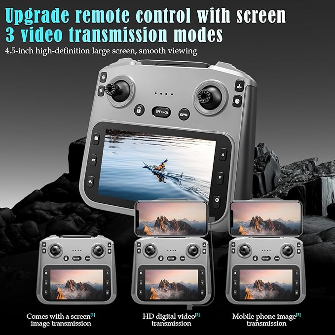 drones with camera for adults 4K 30FPS HD Video, 4.5" LCD FPV GPS Drone, 60-Min Flight Time (2 Batteries), 10,000ft Transmission, Auto Return, Foldable & Lightweight, Professional/Beginner Friendly(Black-2 Batteries)