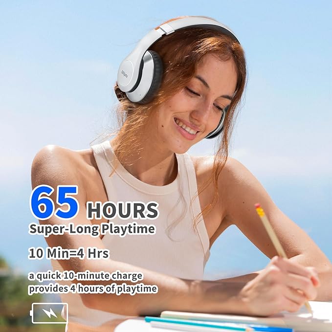 Uliptz Wireless Bluetooth Headphones, 65H Playtime, 6 EQ Sound Modes, HiFi Stereo Over Ear Headphone with Microphone, Foldable Lightweight Bluetooth 5.3 Headphones (Silver)
