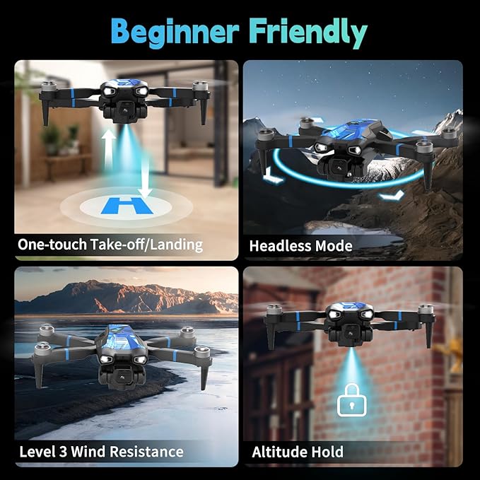 M18LCD FPV Drone with 1080P Camera Brushless Motor Optical Flow Positioning Headless Mode One Key Takeoff/Landing RC Quadcopter for Adults