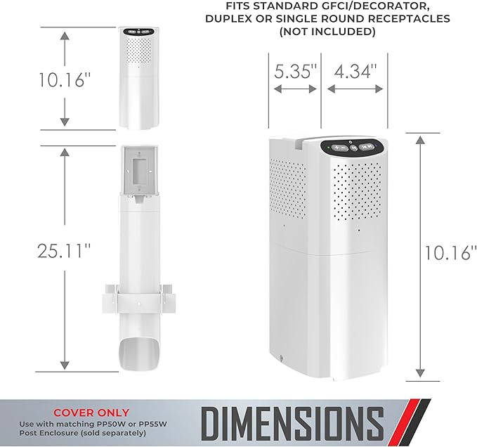 TayMac White Bluetooth Speaker Slide Cover PPSPW for ParkPost Outdoor Power Enclosure (Required), Wireless Speaker with Built-in Slot for Mobile Device, Outdoor Bluetooth 5.2
