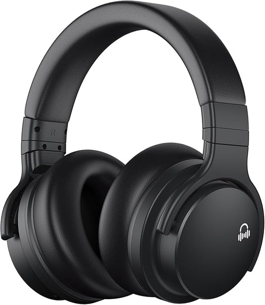 MOVSSOU E7 Active Noise Cancelling Headphones Bluetooth Headphones Wireless Headphones Over Ear with Microphone Deep Bass, Comfortable Protein Earpads, 30 Hours Playtime for Travel/Work, True Black