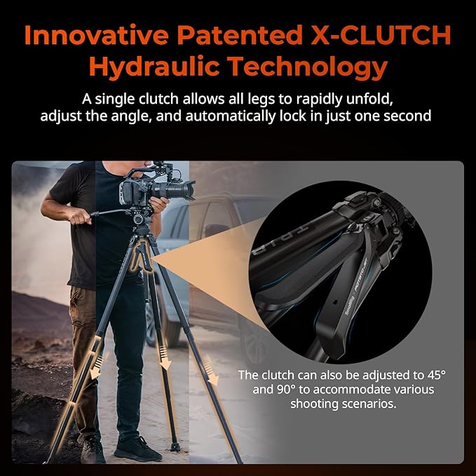 SmallRig x Potato Jet Tribex Hydraulic Carbon Fiber Tripod, Fast Extend Camera Video Tripod with 4-Step Counterbalance Fluid Head, Step-Less Damping on Pan/Tilt, Load 13.2lbs for DSLR(Standard Series)