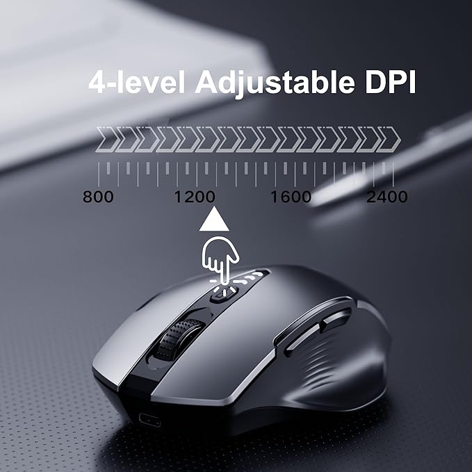 Wireless Mouse,[Upgraded] Rechargeable 2.4GHz (Battery Level Visible) Ergonomic Computer Mouse,4 Levels DPI, Wireless Mice for Laptop PC Computer(Grey)