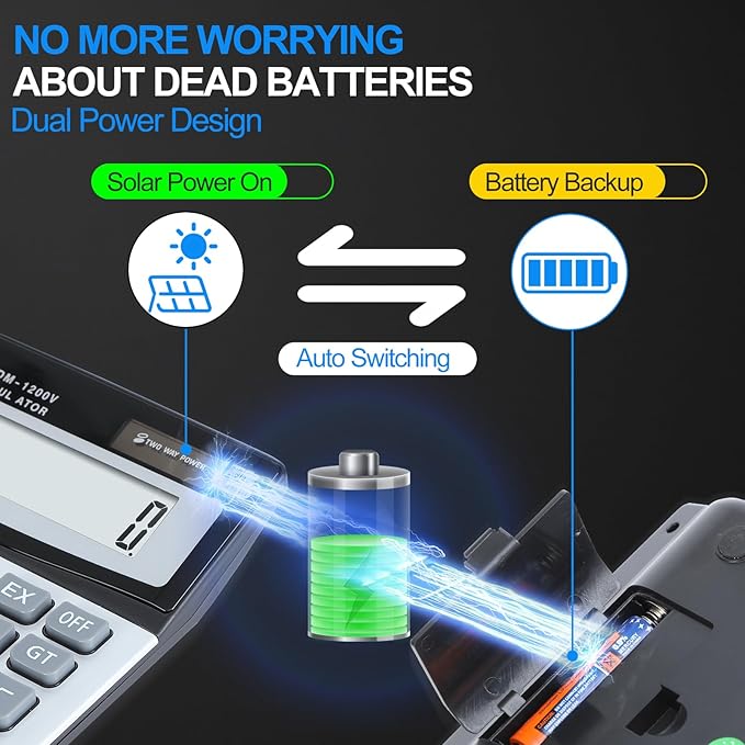 Desktop Calculator 12-Digit with Extra Large LCD Display, Big Buttons for Accounting & Office/School/Home Use - Dual Power (Solar/Battery)