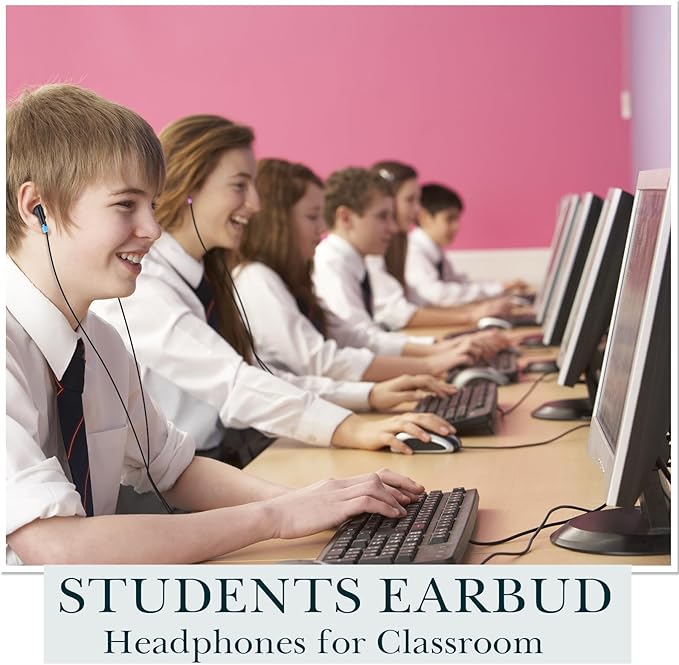 Kanayu 100 Pack Wired Earbuds Bulk for Classroom Ear Headphones Wired Basic Student Earbuds No Microphone with 3.5mm Jack for Kids Class Laptop School Library, Individually Bagged(Colorful)