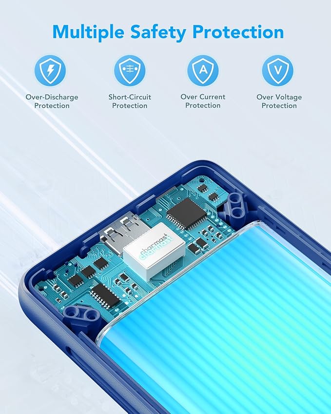 charmast Portable Charger with Built-in Cables and Plug, 10000mAh USB C Power Bank Fast Charging, External Battery Pack Slim, Travel Essentials Compatible with iPhones, Samsung Galaxy, iPad