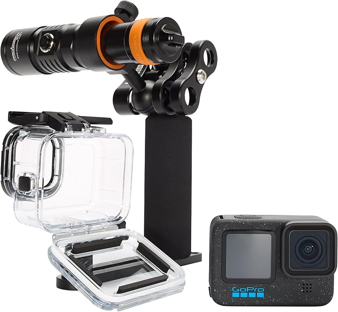 GoPro HERO12 Waterproof Action Camera Dive Kit with 5.3K60 UHD Video, 27MP HDR Photos - Bundle with Protective Housing, Video Light Pack, Camera Tray, Double Clip, 64GB microSD Card