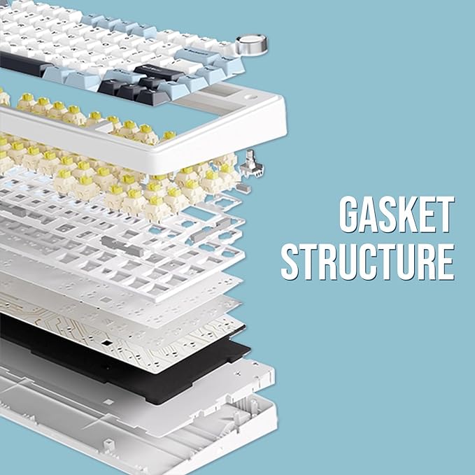 EPOMAKER x Aula F75 Gasket Mechanical Keyboard, 75% Wireless Hot Swappable Gaming Keyboard with Five-Layer Padding&Knob, Bluetooth/2.4GHz/USB-C, RGB (Sea Salt Blue, Ice Vein Switch)