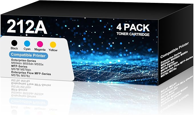 212A Toner Cartridges 4 Packs with Chip High Yield Compatible for HP 212A W2120A W2121A W2122A W2123A Work with Color Enterprise M555dn M554dn M555x MFP M578f M578dn (Black Cyan Yellow Magenta)