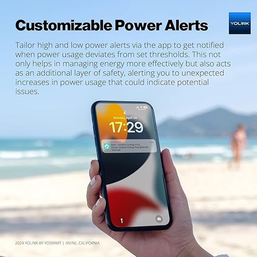 YoLink Smart Outdoor Energy Plug, IP65, 1800W, 15A Smart Plug with Real-Time Energy Monitoring, Automatic Safety Shutoff, Alexa & Google Assistant Compatible, Require YoLink Hub