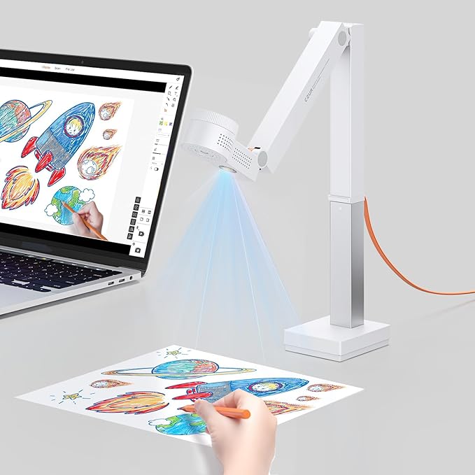 CZUR Fancy S Pro USB Document Camera for Teacher, 12MP 4K Webcam with Microphone and LED Light, Up to 60fps, Auto Focus, for Remote Teaching, Web Conference, for Mac and Windows, White