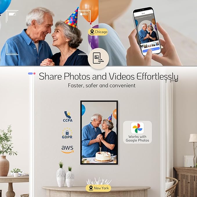 NexFoto 32 Inch Touchscreen Large Digital Picture Frame, 64GB FHD WiFi Digital Photo Frame, Add Photos from Google Photos, Easy to Share Videos, Send Greeting, Gifts for Housewarming, Black