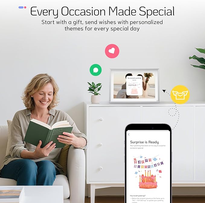 NexFoto Touchscreen Digital Picture Frame 10.1 Inch 64GB, WiFi Digital Photo Frame, Unboxing Gift Mode, Add Photos from Google Photos, Upload Videos Easily, Gifts for Newlyweds, Wedding, Silver